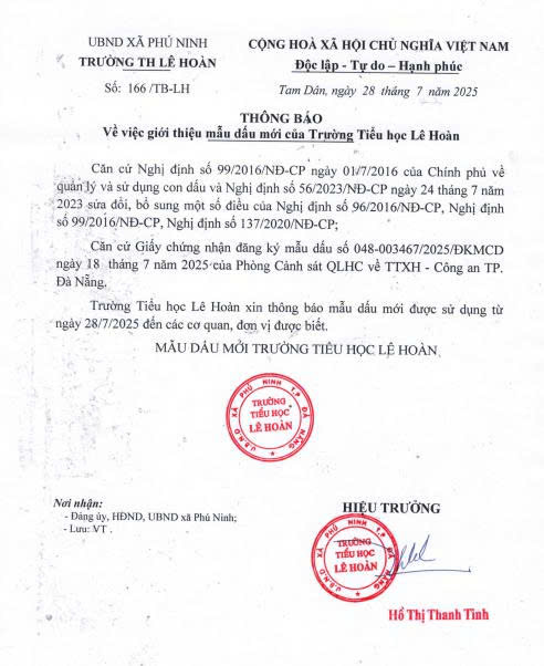 Thông báo mẫu dấu nhà trường